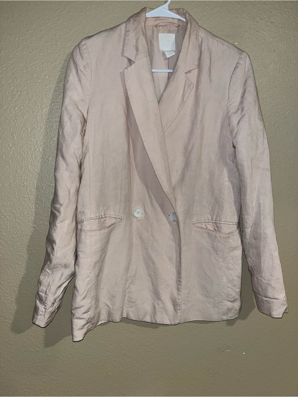 H&M Women's Pale Blush Double-Breasted Blazer Jacket Linen Blend XS